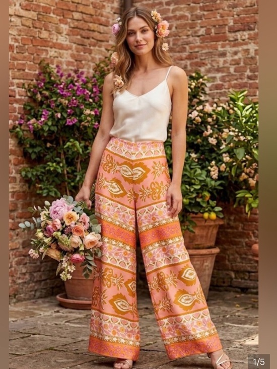 Alex Marie Pants - Alex Marie Floral Wide Leg Pants in Pink and Brown